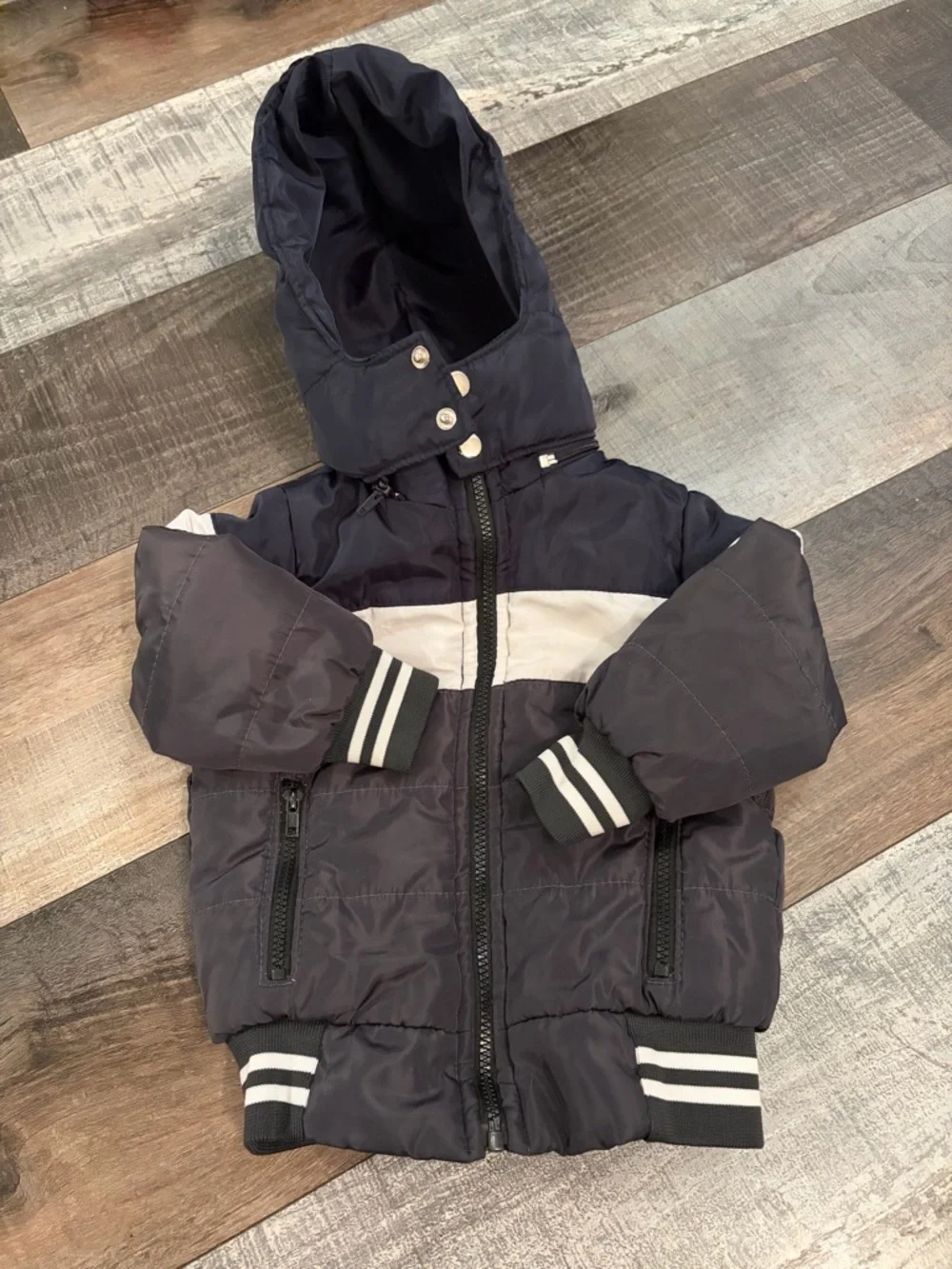 Jeali Sherpa Lined Toddler Puffer Jacket Size 2 Navy Cream